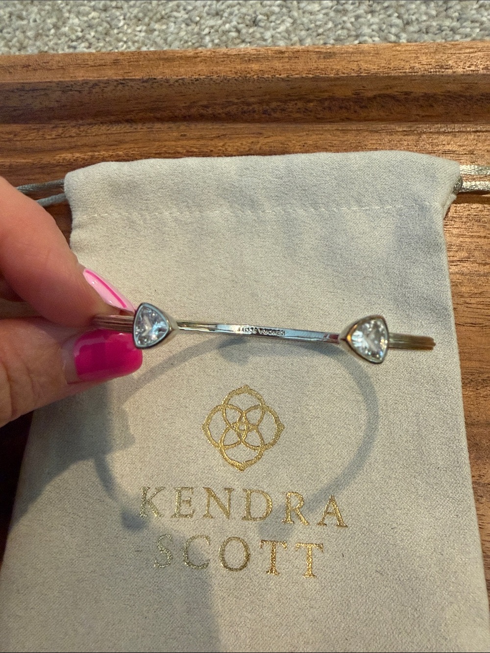 Kendra Scott Silver Cuff Bracelet with Clear Triangle Stones